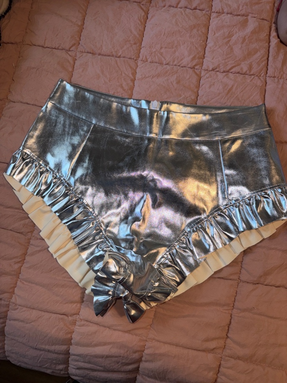 Silver Metallic Ruffle Trim Women’s Shorts